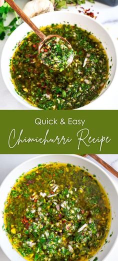 two white bowls filled with soup next to another bowl full of soup and the words quick & easy chamorros recipe