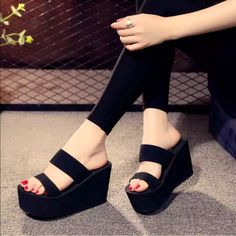 Womens Wedge High Heels Platform Slippers Open Toe Slip On Sandals Summer Shoes Heeled Flip Flops, Heels Casual, Fashion Slides, High Sandals, Sandals Wedge, Platform Flip Flops, Summer Wedges, Summer Flip Flops, Sandals Slippers