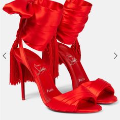 Christian Louboutin Sandale Du Dsert 100 Mm/ 4 Inch Strappy Sandals. Never Worn Includes Dust Bags, Heel Replacements, And Original Box. Louboutin Online, Red Sole Shoes, Satin Sandals, Red Louboutin, Christian Louboutin Men, Wedge Espadrilles, Leather Wedge Sandals, Evening Shoes, Walker Boots