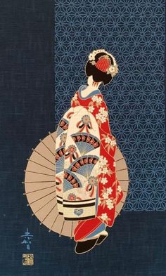 Geisha With Umbrella, Doors Room, Japanese Motifs, Japanese Noren, Small Curtains, Decorative Wall Hanging, Data Protection, Japanese Cotton