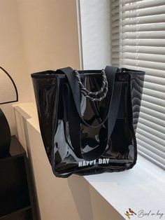 BirdinBag - Chic PVC Jelly Shoulder Tote for Swimming, with Mesh Insert - Transparent & Fashionable Black Shoulder Bag With Clear Strap For Daily Use, Black Bag With Clear Strap For Daily Use, Trendy Black Plastic Bags, Trendy Black Shoulder Bag With Clear Strap, Inch Bag, Details Pictures, Swim Fashion, Word Wrap, Bag Bag