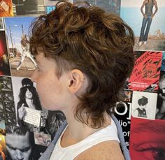 Mullite Haircut, Female Mullet Short Curly, Curly Shaved Sides Mullet, Short Curly Faux Hawk, 90s Mullet Women, Back Of Mullet, Mullet Fade Women, Mullet From The Back, Mullet For Short Hair