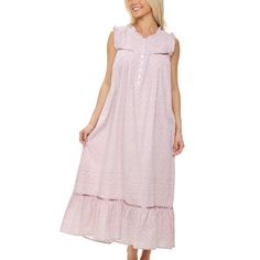 This soft 100 percent cotton poplin nightgown for women from Alexander Del Rossa is comfortable, durable, and classy. Made from a premium 100% cotton fabric, this women's vintage looking nightgown is breathable and easy on the skin. Designed with you in mind, this victorian nightgown is perfect for lounging around the house - even when guests are present. 3/4" ruffles around neckline and armholes. Tight pintucks on the front yoke trimmed with satin ribbon. Gathered front held together by a narro Cotton Sleeveless Sleepwear, Cotton Sleeveless Sleepwear For Home, Sleeveless Nightgown For Hospital, Pink Sleeveless Cotton Nightgown, Sleeveless Pink Cotton Nightgown, Sleeveless Cotton Nightgown For Bedtime, Sleeveless Cotton Nightgown, Sleeveless Cotton Nightgown For Daywear, Sleeveless Cotton Night Dress