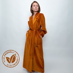 Luxurious long wrap robe. Two pockets and a belt. Collar in classic style. This robe is sewn of high quality fabric. It is 100% cotton velvet. The fabric is produced in a German eco-factory. The quality of this fabric guarantees you multiple washing without the formation of pills on the surface of the fabric. The fabric is also very soft and pleasant to the body. 1920s Glamour, Yellow Costume, Hollywood Style, Long Gown Dress, Dressing Gown Robe, Pleated Sleeves, Velour Fabric, Hollywood Fashion, Womens Robes