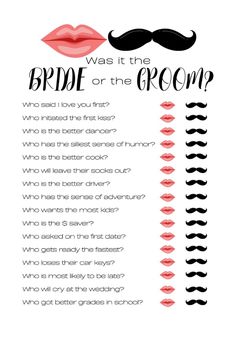 a poster with the words bride or groom on it, and an image of a moustache