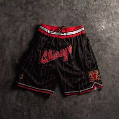 Chicago Bulls Throwback Black Red Strip Shorts - Justdonshorts Chicago Bulls Shorts, Dream Team Basketball, Portland Trailblazers, Utah Jazz, Houston Rockets, New York Knicks, Basketball Shorts, Boston Celtics, Grey Shorts