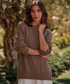 Boyfriend Crewneck Taupe Meet our latest sweater obsession: the Boyfriend Crewneck. With a relaxed fit and a luxurious feel that's as soft as can be, you'll be living in this sweater for seasons to come. 84% cotton, 16% nylon. Made in China from Italian fabric. Oversized knit with ribbed-edge detailing. Dresses Date Night, Latest Sweater, Black Dress Prom, The Boyfriend, Jenni Kayne, Oversize Knit, Granola Girl, Black Wedding Dresses, Date Night Dresses