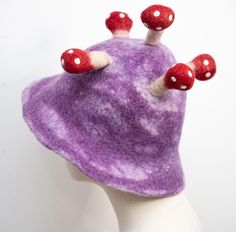 Please feel free to ask any question. Galaxy Mushroom Hat, Purple Fairy Hat, Felted Elf Hat, Red Mushrooms, Mushroom Hat, Forest Elf, Floral Hat, Bowler Hat, Elf Hat