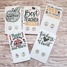 three teacher appreciation tags with the words best teacher ever, teachers is growing and heart on them