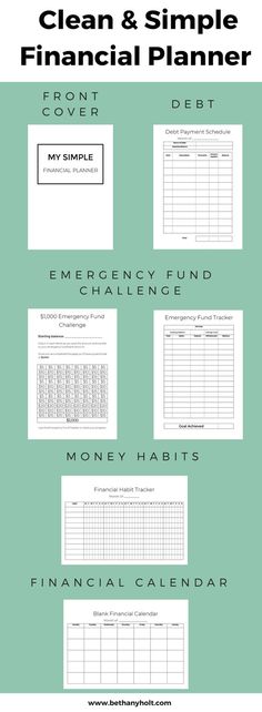 a green and white poster with the words clean & simple financial planner written below it