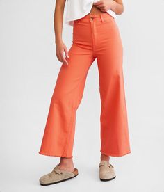 Billabong Free Fall Wide Leg Pant - Orange 30/29, Women's Papaya High rise Slim through the hip Inseam measures 29 Rise measures 12 1/4 22 bottom opening Frayed hem details. 98% Cotton 2% Elastane. Machine wash cold separately. Do not bleach. Tumble dry low or line dry. Color may bleed. Cool iron. Do not dry clean. Apparel & Accessories > Clothing > Pants Fun Orange Pants, Cute Orange Jeans, Billabong Women Clothing, Neon Wardrobe, Vibrant Clothes, Billabong Jeans, Orange Clothes, Colorful Jeans, Orange Clothing