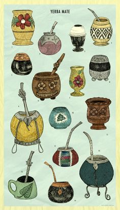 an image of various vases and bowls on paper with the words veran mate written in