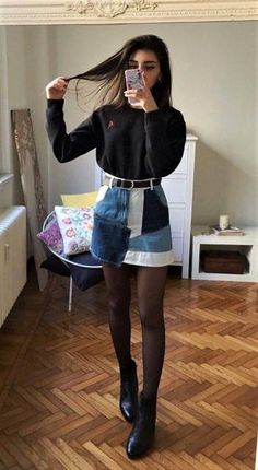 Indie Outfits Alternative Fashion, Style Moodboard, Grunge Clothing, Future Clothes, Trendy Skirts, Grunge Look, Tights And Boots, Mode Casual