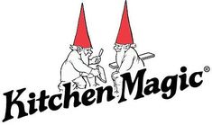 the kitchen magic logo with two gnomes sitting on top of each other