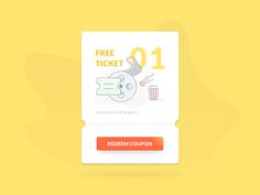 a ticket for the redeem coupon is shown on a yellow and white background