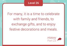 a christmas card with the words, for many, it is time to celebrate with family and friends, to exchange gifts, and to enjoy festive decorations and meals