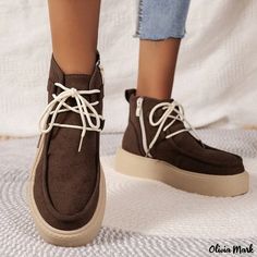 Olivia Mark - Casual Fashion Canvas Loafers Casual Flat Boots For Fall, Fall Suede Lace-up Loafers, Brown Lace-up Loafers For Fall, Casual Synthetic Loafers For Fall, Trendy Low-top Fall Loafers, Trendy Low-top Loafers For Fall, Low-top Brown Boots For Spring, Brown Low-top Boots For Spring, Casual Lace-up Loafers For Fall