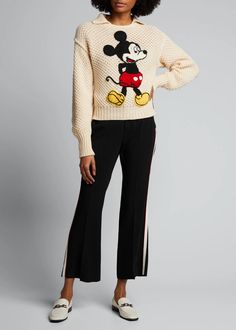 Gucci Mickey Mouse Knit Polo Sweater - Bergdorf Goodman Gucci Mickey Mouse, Knit Polo Sweater, Mickey Mouse Sweater, Fashion Must Haves, Mickey Mouse Outfit, Geek Clothes, Crochet Jumper, Gucci Outfits, Fashion Muslim