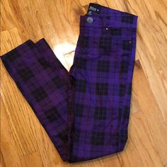 These Are So Cute And Stretchy! Purple Cotton Bottoms For School, Scene Pants, 2000s Scene, Character Clothing, Purple Jeans, Scene Fashion, Black Jean, Jean Leggings, Purple Black