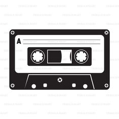 a black and white silhouette of an old school cassette tape recorder with the letter a on it