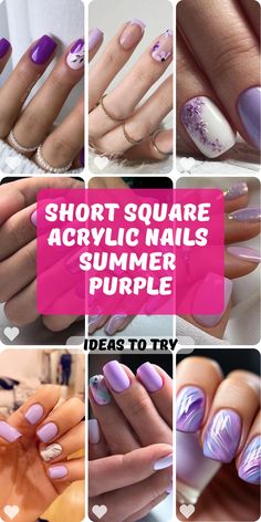 Nail Ideas With Blue, Nails Summer Purple, Square Acrylic Nails Summer, Nails Summer Blue, Acrylic Nails Summer, Classic French Tip, Short Nails Summer, Purple Acrylic Nails