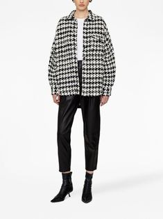 ANINE BING Sloan Cotton Blend Shirt Jacket - Farfetch Houndstooth Shirt, Black And White Jacket, Houndstooth Jacket, Long Sleeve Outerwear, Pattern Shirt, White Houndstooth, Houndstooth Pattern, Anine Bing, Tweed Jacket