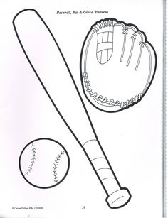 a baseball bat, ball and glove coloring page for kids to print out on the table