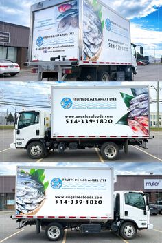 Cargo truck box lettering on an Isuzu truck with a 13-foot box for the Japanese food products and seafoods distributor Angel Seafoods Ltd. Isuzu Truck, Box Wrap, Truck Boxes, Food Products, Japanese Food