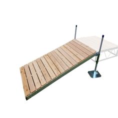 a wooden dock with two poles attached to the top and one pole on the bottom