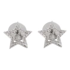 Elevate your look with these 14K white gold open star celestial stud earrings, a perfect blend of elegance and whimsy. The delicate star design captures the ethereal beauty of the night sky, offering a modern yet timeless accessory. Ideal for everyday wear or special occasions, these earrings add a touch of cosmic charm to any outfit. Handcrafted for lasting beauty.April birthstone diamond brings love, fame, success and prosperity. Designed with round cut diamonds studded between gold heart in prong setting. This beautiful handcrafted diamond huggie earrings are great birthday gift or anniversary gift or bachelorette gift for anyone on your list.   PRODUCT DETAILS :-  Material - 14K Solid White Gold Gemstone - Diamond  Diamond Weight - 0.14 ct Diamond Shape - Round Diamond Size - 1 mm Gros Star Shaped Diamond Accent Earrings For Formal, Star-shaped Earrings With Diamond Accents For Formal Occasions, Star Shaped Earrings With Diamond Accents For Formal Events, Formal Star-shaped Earrings With Diamond Accents, Sterling Silver Star-shaped Diamond Earrings, Star-shaped Silver Diamond Earrings, Star-shaped Diamond Earrings With Accents, Celestial Diamond Silver Earrings, Elegant Star-shaped Diamond White Earrings