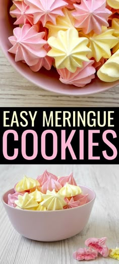 easy meringue cookies in a pink bowl