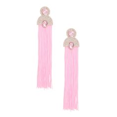 Women's Tassel Earrings Long Shoulder Duster Pink Silky Tassel Earrings Featuring Gold Vintage Art Deco Glam Clear Pave Rhinestones and Light Pink Crystal Detailing. Post Backing. Cowboy Crochet, Light Pink Crystal, Glam Earrings, Vintage Glam, Beaded Cuff, Bangle Bracelets With Charms, Fashion Jewelry Earrings, Pink Vintage, Earrings Long