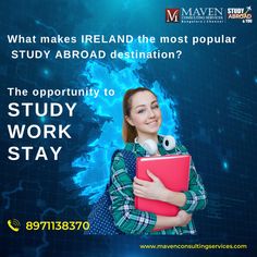 a woman holding a binder and smiling at the camera with text that reads what makes ireland the most popular study abroad destination?