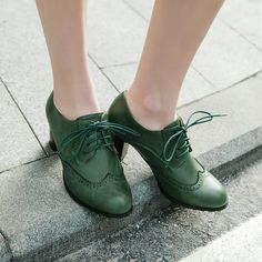 Women Brogue Shoes Chunky Mid Heel Pumps Lace Up Dress Pumps Oxfords New Lace Up | eBay Heeled Brogues, Oxford Brogues, Boots For Short Women, Womens Pumps, Oxford Heels, Brogue Shoes, Women Oxford Shoes, Green Shoes, Thick Heels