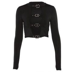 Women's Gothic Hollow Out Long Sleeve Black Crop Top Chica Dark, Tight Crop Top, Black Long Sleeve Crop Top, Bodycon Tops, Streetwear Tops, Top Streetwear, Cropped Tops, Long Crop Top, Gothic Outfits