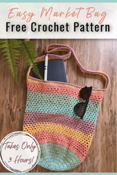 a crocheted bag with the title easy market bag free crochet pattern