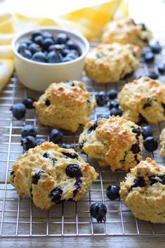 blueberry muffins cooling on a wire rack