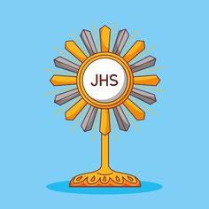 a cross with the word jhs on it and an image of a sunburst