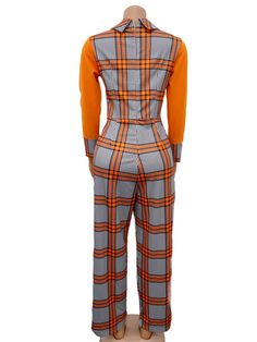 Fashion Casual Elegant Long Sleeve Wide Leg Jumpsuit Plus Size Plaid Jumpsuit, Formal Jumpsuit, Patchwork Shirt, Orange Plaid, Dress Shirt Sleeves, African Dresses For Women