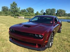 a red sports car parked in the grass