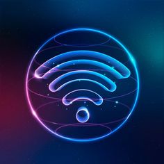 the wifi logo is shown in blue and pink colors, as well as an image of