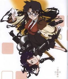 two anime characters with long hair and glasses