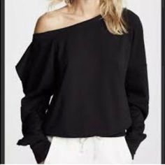 Off The Shoulder Sweatshirt. Black Tops For Fall Loungewear, Black Tops For Loungewear In Fall, Chic Black Crew Neck Sweatshirt, Scoop Back Bodysuit, Girls Tunic Tops, Off The Shoulder Sweatshirt, Open Back Crop Top, Slouchy Sweatshirt, Free People Bralette