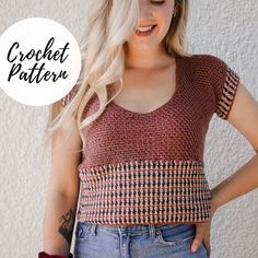 a woman with her hands on her hips and the words crochet pattern above it