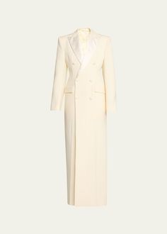 Double Breasted Blazer Dress, Wardrobe Nyc, Women Suits, Elegant Coats, Cocktail Jacket, Dress Cream, Business Formal, White Coat, Long Jacket