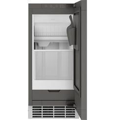 an empty refrigerator with its door open on a white background