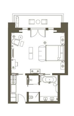 the floor plan for a studio apartment with one bedroom and an attached living room area