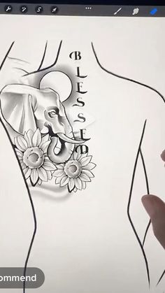 someone is drawing an elephant with flowers on it