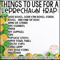 a sign that says things to use for a leprechaun trap on it