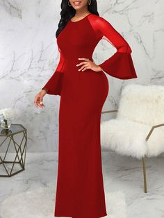 Material: 70-80% Polyester & Spandex. Features: Sheer mesh. long sleeves. bell sleeves. solid color. patchwork. fishtail. floor-length. bodycon maxi dress.Style: Party Fishtail Floor, Floral Dress Formal, Bodycon Maxi Dress, Boho Swimwear, Long Cocktail Dress, Lace Formal Dress, Formal Cocktail Dress, Split Maxi Dress, Clubwear Dresses